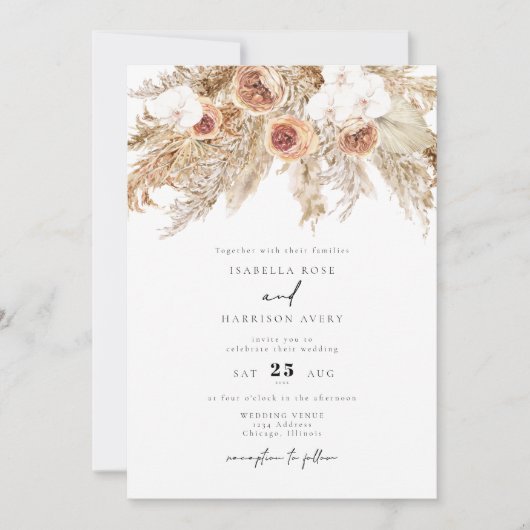 Bohemian Terracotta Bloemen Foto Herfst Bruiloft Kaart (Voorkant)