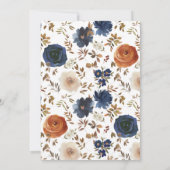 Bohemian Terracotta Blue Floral Wedding Invitation Kaart (Achterkant)