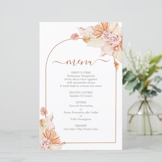 Bohemian Terracotta bruiloft Menu Kaart (Staand voorkant)