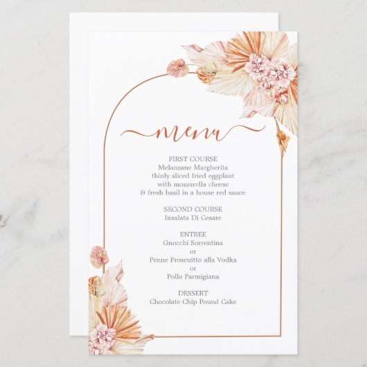 Bohemian Terracotta bruiloft Menu Kaart (Voorkant / Achterkant)