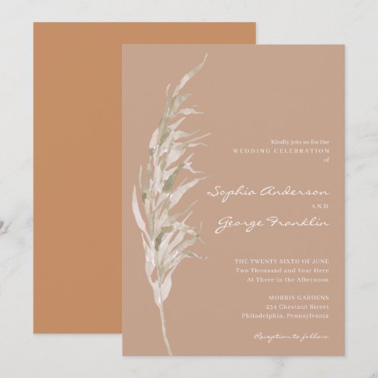 Bohemian Terracotta Bruiloft Uitnodiging Kaart (Voorkant / Achterkant)