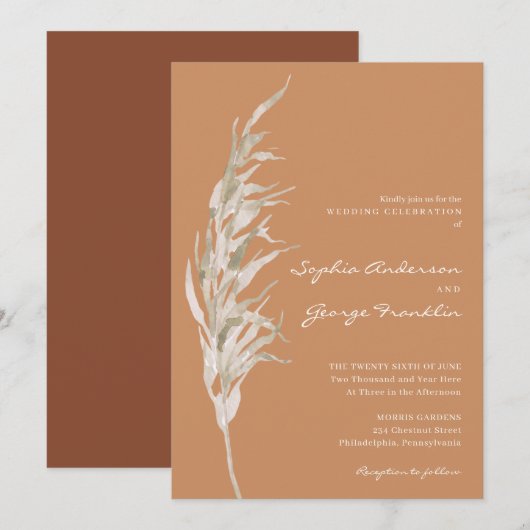 Bohemian Terracotta Bruiloft Uitnodiging Kaart (Voorkant / Achterkant)