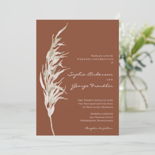 Bohemian Terracotta Bruiloft Uitnodiging Kaart (Staand voorkant)