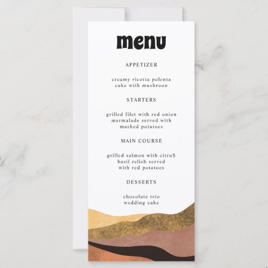 Bohemian Terracotta Groovy Wedding Dinner Menu (Voorkant)