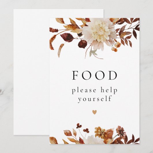 Bohemian Terracotta Herfst Floral Food Table Sign Kaart (Voorkant / Achterkant)