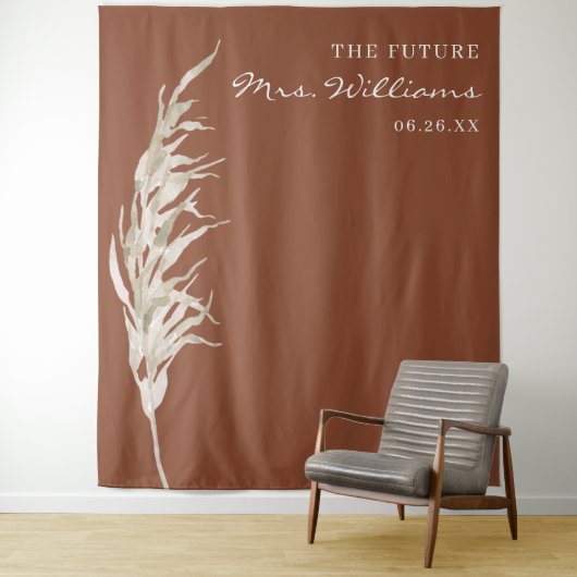 Bohemian Terracotta Pampas Grass Bridal Backdrop Wandkleed (In situ)