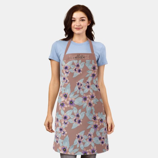 Bohemian Terracotta Pink Flowers Waterverf Apron Schort (Gedragen)