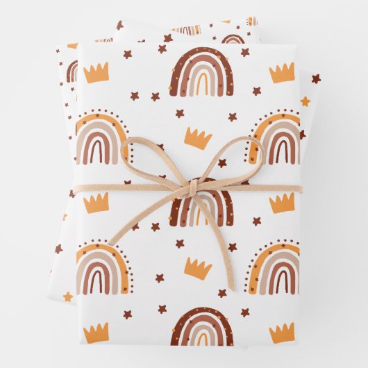 Bohemian Terracotta Rainbow 1st Birthday Inpakpapier Vel (In situ)