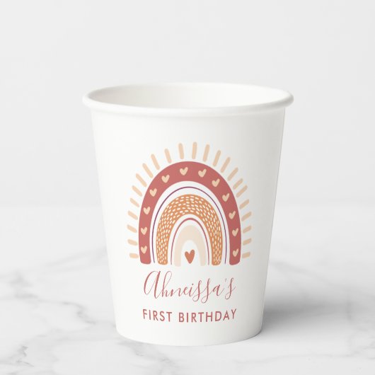 Bohemian Terracotta Rainbow Birthday Party Papieren Bekers (Achterkant)