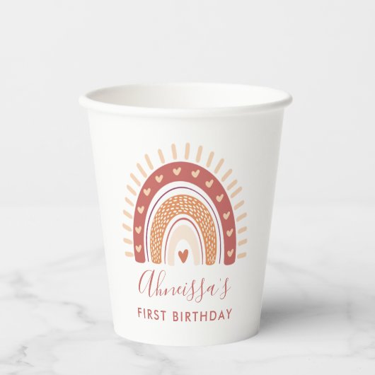 Bohemian Terracotta Rainbow Birthday Party Papieren Bekers (Voorkant)