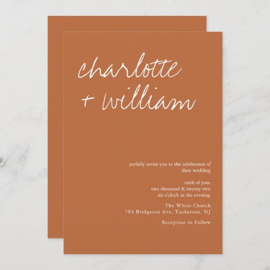 Bohemian Terracotta Rustic Wedding Invitation Kaart (Voorkant / Achterkant)