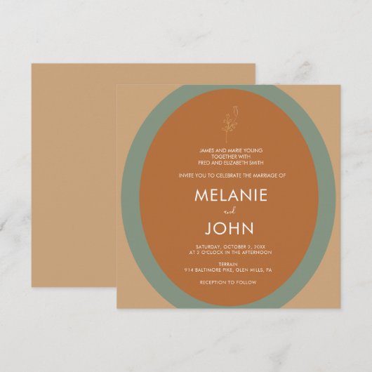 Bohemian Terracotta Sage Green Wedding Invitation Kaart (Voorkant / Achterkant)