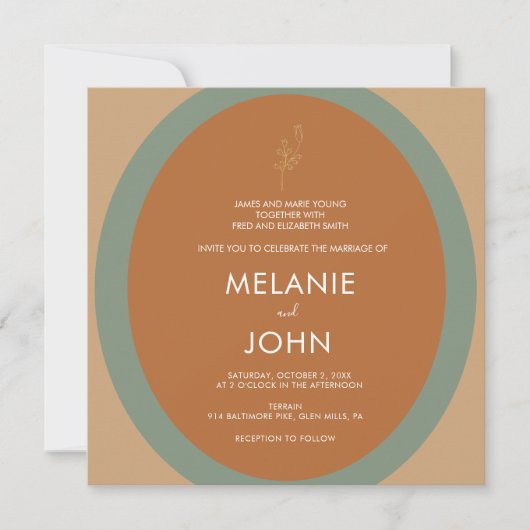 Bohemian Terracotta Sage Green Wedding Invitation Kaart (Voorkant)
