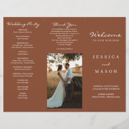 Bohemian Terracotta Trifold Wedding Programme Flyer