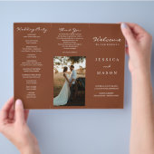 Bohemian Terracotta Trifold Wedding Programme Flyer (Hand)