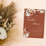 Bohemian Terracotta Vrijgezellenfeest Floral Kaart<br><div class="desc">Elegant calligraphy terracotta en floral bridal doucheuitnodiging.</div>