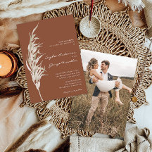 Bohemian Terracotta Wedding Invitation met Foto