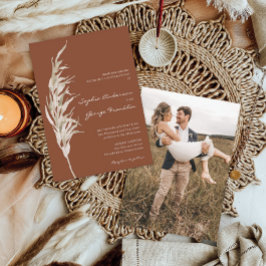 Bohemian Terracotta Wedding Invitation met Foto Kaart