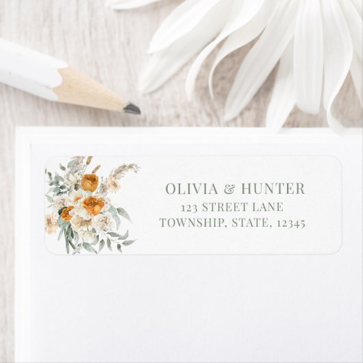 Bohemian Terracotta Wedding Return address Label (Insitu)