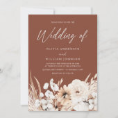 Bohemian Terracotta & White Floral Wedding Kaart (Voorkant)