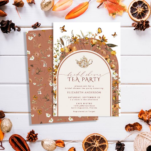 Bohemian Terracotta Wildflowers Bruidsthee Party Kaart