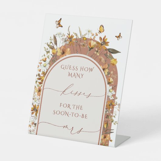 Bohemian Terracotta Wildflowers Vrijgezellenfeest Reclamebord Met Voetstuk (Voorkant)