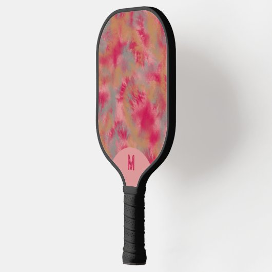 Bohemian Tie-dyed Vibrant Pink Monogramed Pickleball Paddle (Links)