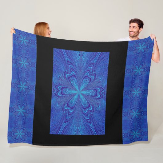 Bohemian Tranquil Blue Star Flower Cosy Fleece Deken (In situ)