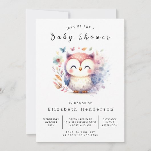 Bohemian Trees Owl Baby shower Kaart (Voorkant)