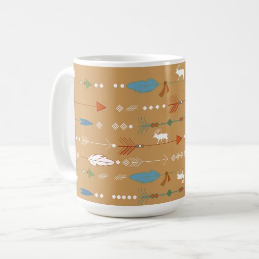 Bohemian Tribal Moose Arrows Feathers Koffiemok (Voorkant links)