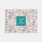 Bohemian Tribal Waterverf Feathers Monogram Fleece Deken (Voorkant (Horizontaal))
