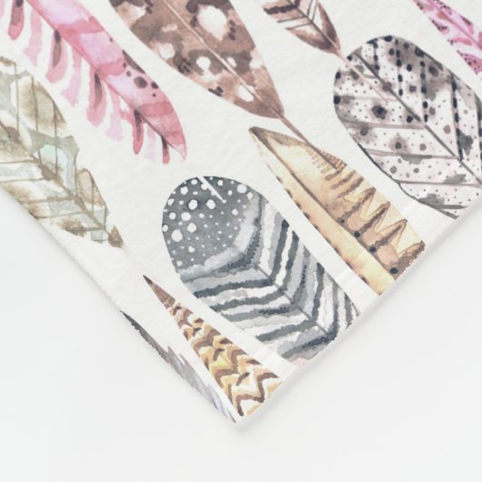 Bohemian Tribal Waterverf Feathers Monogram Fleece Deken (Hoek)