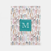 Bohemian Tribal Waterverf Feathers Monogram Fleece Deken (Voorkant)