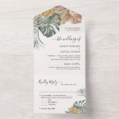 Bohemian Tropical Leaves Wedding All In One Uitnodiging (Binnen)