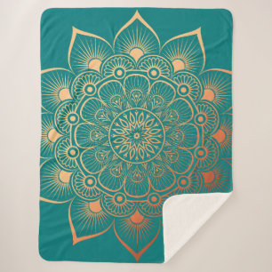 Bohemian Turquoise Peach Mandala Sherpa Deken
