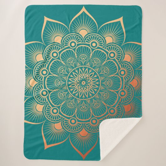 Bohemian Turquoise Peach Mandala Sherpa Deken (Voorkant)