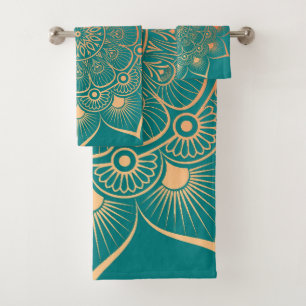Bohemian turquoise perzik mandala badhanddoek set bad handdoek