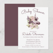 Bohemian Unicorn Baby shower | Wine Boho Floral Kaart (Voorkant / Achterkant)