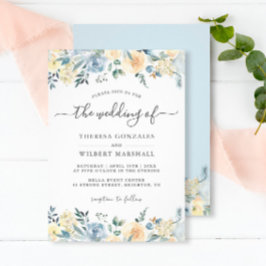 Bohemian Vanilla Blue Floral Spring Wedding Kaart