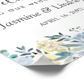 Bohemian Vanilla Blue Floral Wedal Welcome Sign Poster (Hoek)