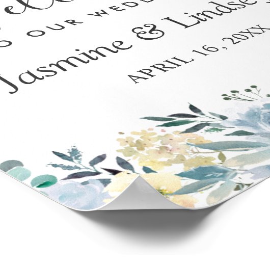 Bohemian Vanilla Blue Floral Wedal Welcome Sign Poster (Hoek)