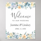 Bohemian Vanilla Blue Floral Wedal Welcome Sign Poster (Voorkant)