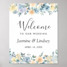 Bohemian Vanilla Blue Floral Wedal Welcome Sign Poster