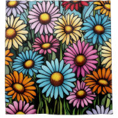 Bohemian Vibrant Daisies - Glas in lood Look Douchegordijn (Voorkant)