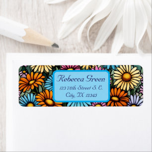 Bohemian Vibrant Daisies - Glas in lood Look Etiket