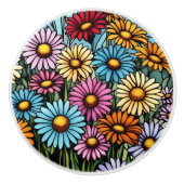Bohemian Vibrant Daisies - Glas in lood Look Keramische Knop (Voorkant)