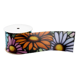 Bohemian Vibrant Daisies - Glas in lood Look Satijnen Lint