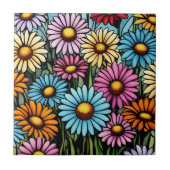 Bohemian Vibrant Daisies - Glas in lood Look Tegeltje (Voorkant)