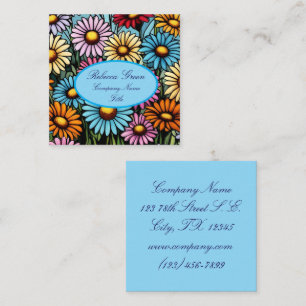 Bohemian Vibrant Daisies - Glas in lood Look Vierkante Visitekaartje