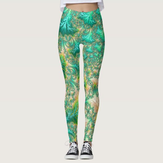 Bohemian Vibrant Trippy Fractal Abstracte Spiraal Leggings (Voorkant)